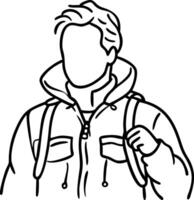 Outline Illustration Faceless Person in Jacket with Backpack for Design and Print Use vector