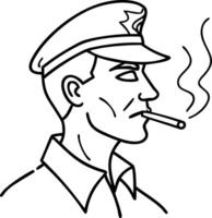 Vintage Pilot Smoking Line Art Illustration for Retro Design Concepts vector