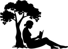 Woman Reading Book Under Tree Silhouette Ideal for Art and Design vector