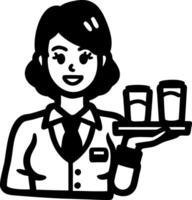 Illustration Smiling Waitress Holding Tray with Drinks for Restaurant Menu Design vector