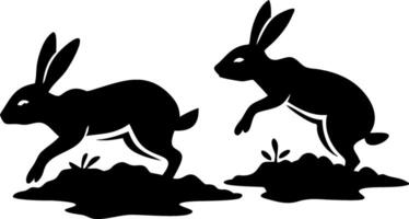 Silhouette of Two Hares Jumping in Nature for Illustrations and Design vector
