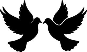 Silhouette of Two Doves Facing Each Other in Flight Symbolizing Peace and Love Art vector