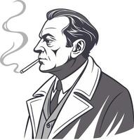 Vintage Style Smoking Man Portrait Illustration for Art and Design Projects vector