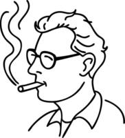 Man Smoking Cigarette Line Art Illustration for Profile Design Projects vector