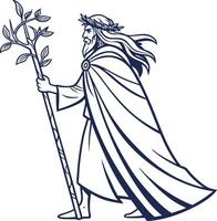 Ancient Wise Man Holding Staff Symbolizing Knowledge and Nature Illustration vector