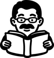 Man with Glasses Reading Book Illustration for Education and Learning Materials vector