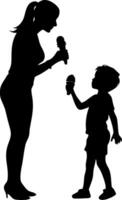 Silhouette of Woman and Child Sharing Ice Cream in Friendly Interaction vector