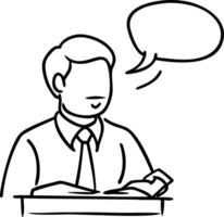 Businessman Reading at Desk with Speech Bubble Line Art for Communication Concepts vector