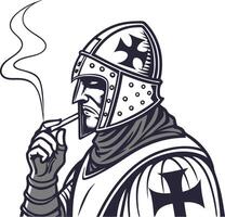 Medieval Knight Smoking Illustration for Coloring Books and Tattoos vector