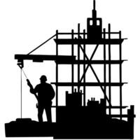 Construction Worker Silhouette with Crane and Scaffolding Illustration for Design Projects vector