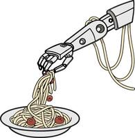 Robotic Hand Serving Spaghetti Art for Futuristic Food and AI Design vector