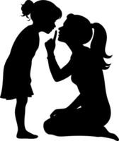 Silhouette of Mother Kneeling Teaching Child in Quiet Gesture for Parenting Concepts vector