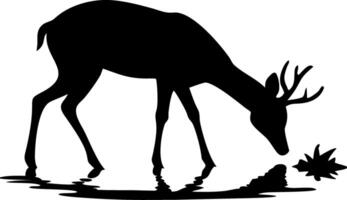 Silhouette of Deer Drinking at Pond with Autumn Leaf Reflection Wildlife Nature vector