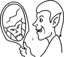 Vampire Reflection in Mirror Spooky Fantasy Illustration for Halloween Decor vector