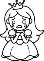 Sad Crying Princess Illustration for Coloring Books and Storytelling vector