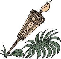 Tiki Torch with Tropical Leaves Art for Design and Decoration vector