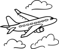 Airplane in Flight Illustration with Clouds Ideal for Coloring Book Designs vector