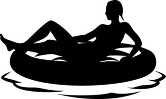 Relaxing Woman Floating on Inflatable Pool Tube Silhouette for Summer Designs vector