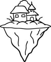 Floating Island with House and Tree Illustration for Coloring Books and Design vector