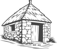 Rustic Stone Cottage Illustration for Coloring Books and Graphic Design vector