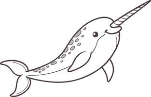 Cute Narwhal Illustration for Kids and Coloring Books vector