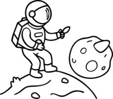 Astronaut Exploring Space with Asteroid Ideal for Coloring Books vector