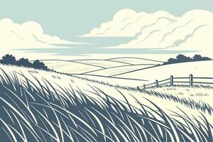 Serene Countryside Hills with Rolling Fields and Clouds Illustration vector