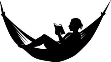 Silhouette Woman Reading Book Relaxing in Hammock Illustration for Leisure Themes vector