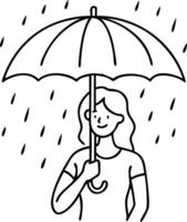 Woman Holding Umbrella in Rain Illustration for Weather or Coloring Book Designs vector