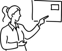 Female Professional Pointing at Presentation Board Line Art Illustration vector