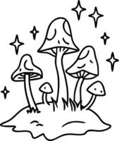 Magical Mushrooms with Stars Illustration for Coloring and Design Projects vector