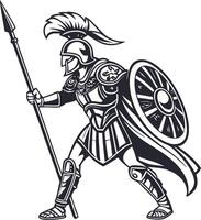 Ancient Greek Warrior with Spear and Shield Illustration for Tattoo Design vector
