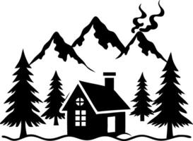 Rustic Cabin in Snowy Mountain Forest Art for Nature Lovers and Craft Projects vector