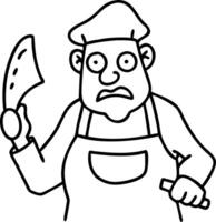 Angry Chef Cartoon Character with Cleaver for Coloring Books and Signage vector