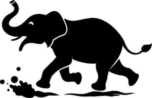 Elephant Silhouette Playing in Water Design for Tattoos and Art Projects vector