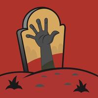 Creepy Zombie Hand Emerging from Grave Tombstone for Halloween Art vector