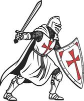 Medieval Knight Templar Warrior with Sword and Shield for Tattoo Design vector
