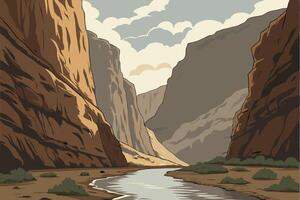 Majestic Canyon River Illustration for Nature Art and Posters vector