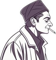 Illustration of Man in Beanie Smoking Cigarette for Artistic Projects vector