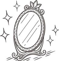 Vintage Ornate Mirror With Decorative Frame Ideal For Coloring Book Illustrations vector