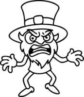 Angry Cartoon Leprechaun Character in Top Hat Illustration for Coloring Book vector