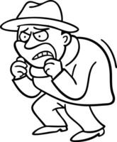 Cartoon Nervous Guy Clenching Fists Line Art Illustration for Comics and Coloring Books vector