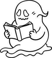 Cute Ghost Reading Book Illustration for Halloween and Storytelling Themes vector