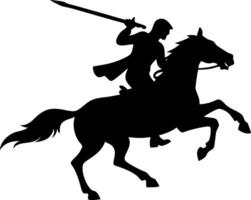 Medieval Warrior on Horseback Silhouette with Sword for Art and Design vector