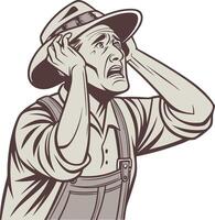 Distressed Farmer Illustration Vintage Style Art for Editorial and Storytelling Use vector