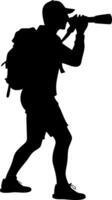 Silhouette of Backpacking grapher in Action Ideal for Travel and Adventure Themes vector