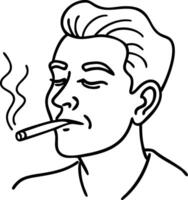 Illustration Smoking Man Relaxing Expression Modern Line Art vector