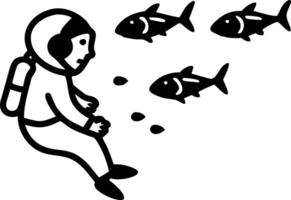 Astronaut Diver Interacting with Fish Minimalist Illustration vector