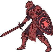 Medieval Knight Warrior in Armor with Sword and Shield Illustration vector