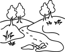 Tranquil Nature Illustration with Trees and Stream for Coloring and Design vector